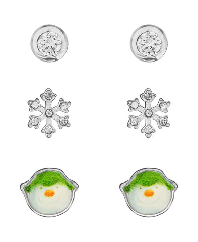 Snowman Cubic Zirconia Snowflake Set of 3 Stud Earrings - Rhona Sutton Jewellery