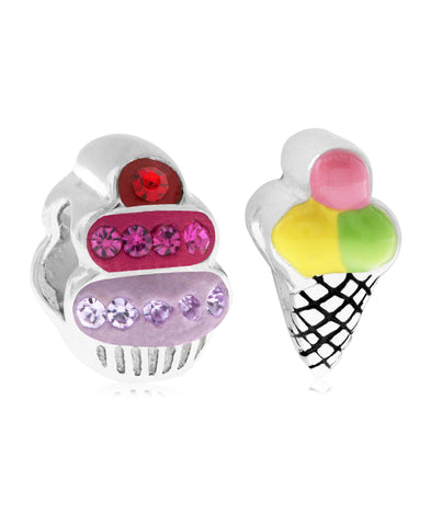 Children's Sterling Silver & Enamel Ice Cream & Cupcake Bead Charms - Set of 2 - Rhona Sutton Jewellery