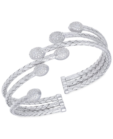 Rhona Sutton Stepped Rows Crystal Dome Sterling Silver Cuff Bangle - Rhona Sutton Jewellery