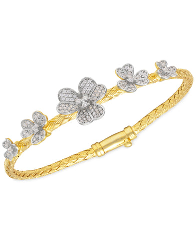 Rhona Sutton Crystal Flowers Plated Sterling Silver Bangle Bracelet - Rhona Sutton Jewellery